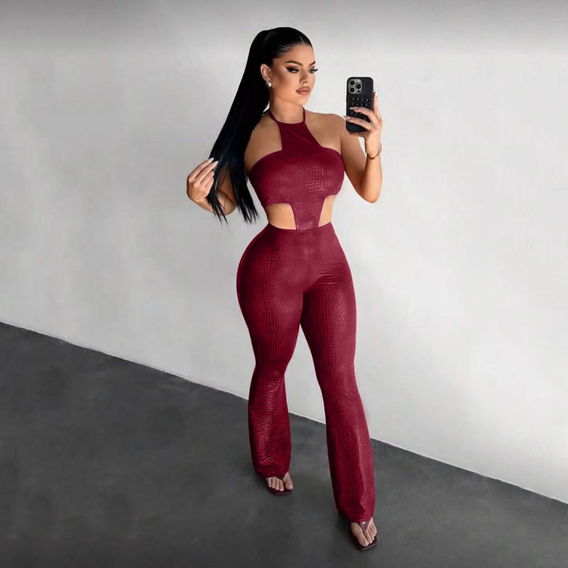 Sleeveless Halterneck Tie Up Jumpsuit GFRT 42396JBC
