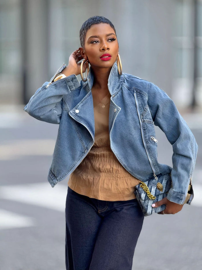 Lapel Zipper Denim Coats GYLN 9150