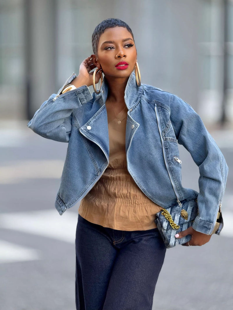 Lapel Zipper Denim Coats GYLN 9150