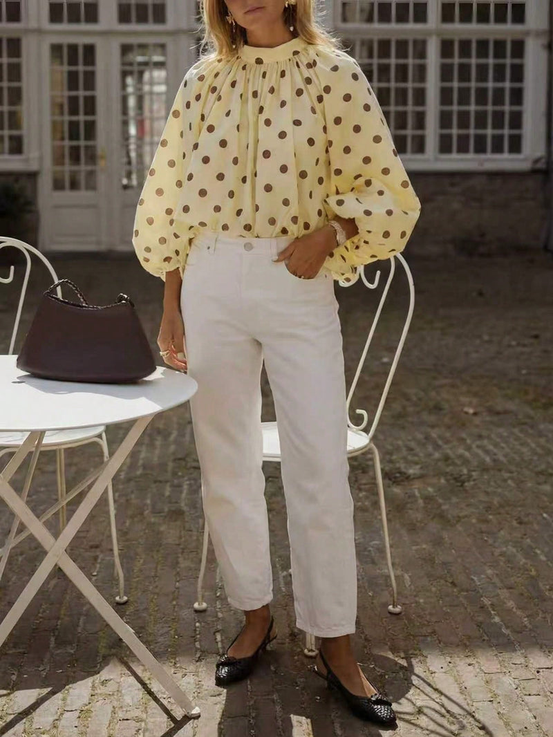 Polka Dot Lantern Sleeves Loose Shirts GSRX 913