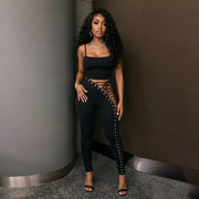 Solid Color Holow Out Tie Up Pants GFCF 1535