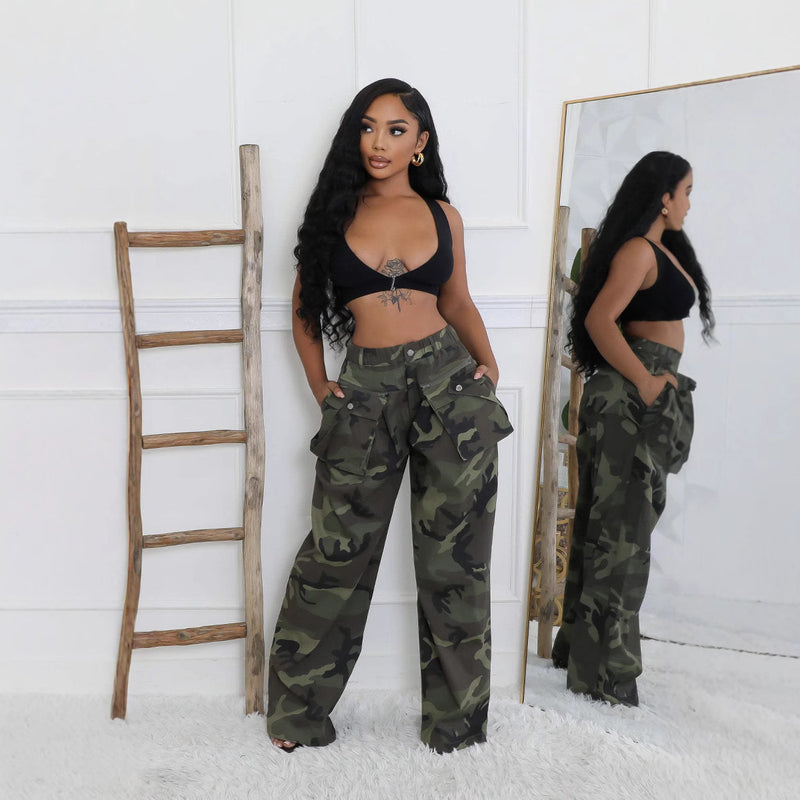 Camouflage Print Loose Zipper Pant GSMJ 6975