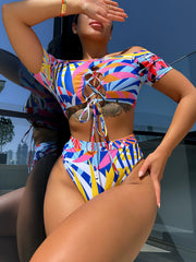 Fashion Print Bandage Two Piece Swimsuit CSYZ A07H