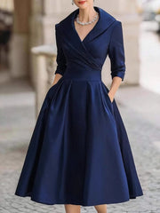 Plus Size Solid Color Long Sleeve Satin Midi Dress BGN 371