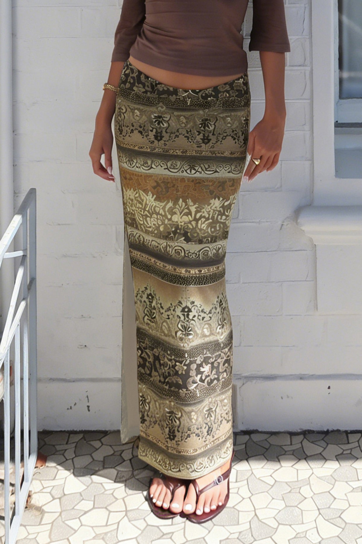 Retro Print Split Half Body Skirt GPKJ MR47708