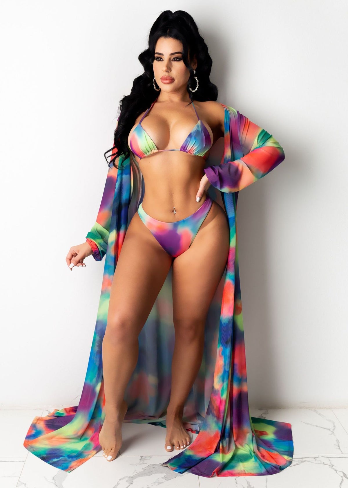 Sexy Printed 3pcs Swimwear Bikinis With Cover Up Sets OD 8439