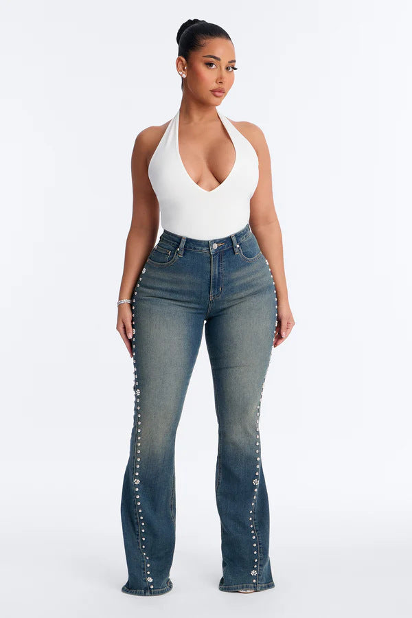 Washed Beaded Flared Jeans YRST T26 31