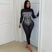 Long Sleeve Hot Drill Tight Jumpsuit CYA 901649