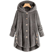 Plus Size Button Up Hooded Plush Solid Color Jacket GXHF 885236