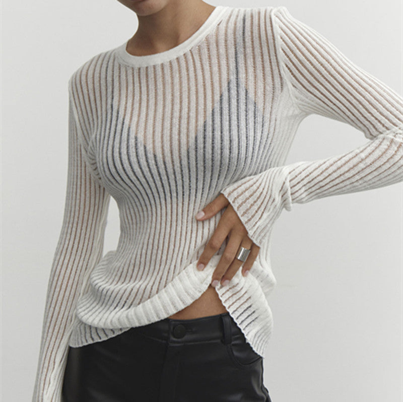 Long Sleeve Round Neck Thin Knit Top GBLH 9853