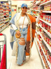 Plus Size Short Sleeve Tassel Knit Long Coat TK 6307