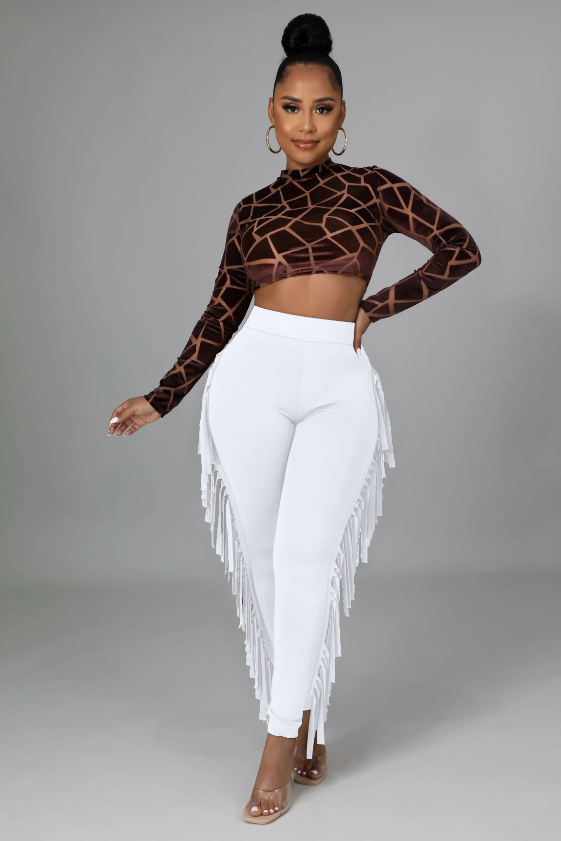 High Waist Print Tassel Solid Color Pants GFMA 034