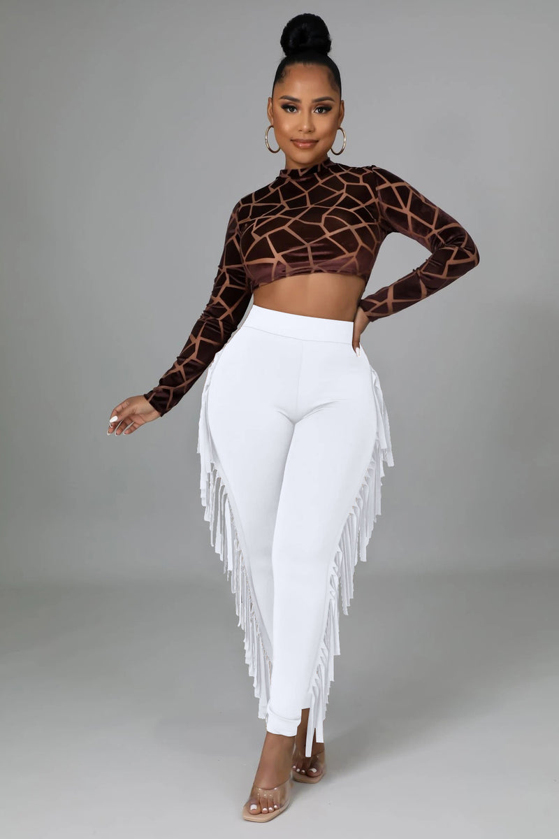 High Waist Print Tassel Solid Color Pants GFMA 034