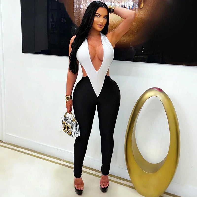 Solid Color Deep V Neck Jumpsuit SHD 8126