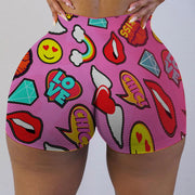 Plus Size Sexy Lips Printed Skinny Mini Shorts LUO 3093