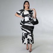 Plus Size Short Sleeve Ruffles Long Dress NNWF 7459
