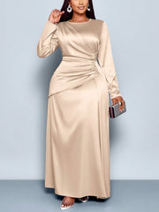 Plus Size Long Sleeve Satin Maxi Dress GAWE 6791
