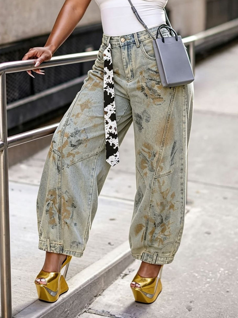 Plus Size Fashion Print Loose Jeans GYLN 2034