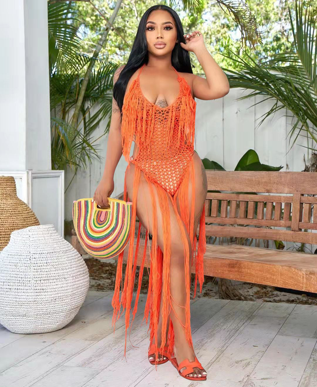Sexy Knit Hollow Out Tassel One Piece Swimsuit TR 1205