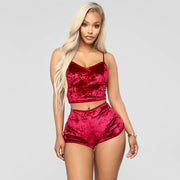 Lace Up Velvet Lace Two Piece Shorts Nightclub Set SH 3431