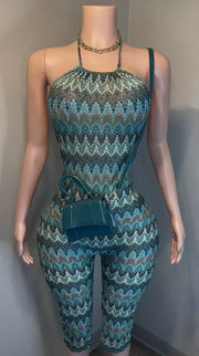 Print Halterneck Backless Slim Seventh Jumpsuit YMEF 59055