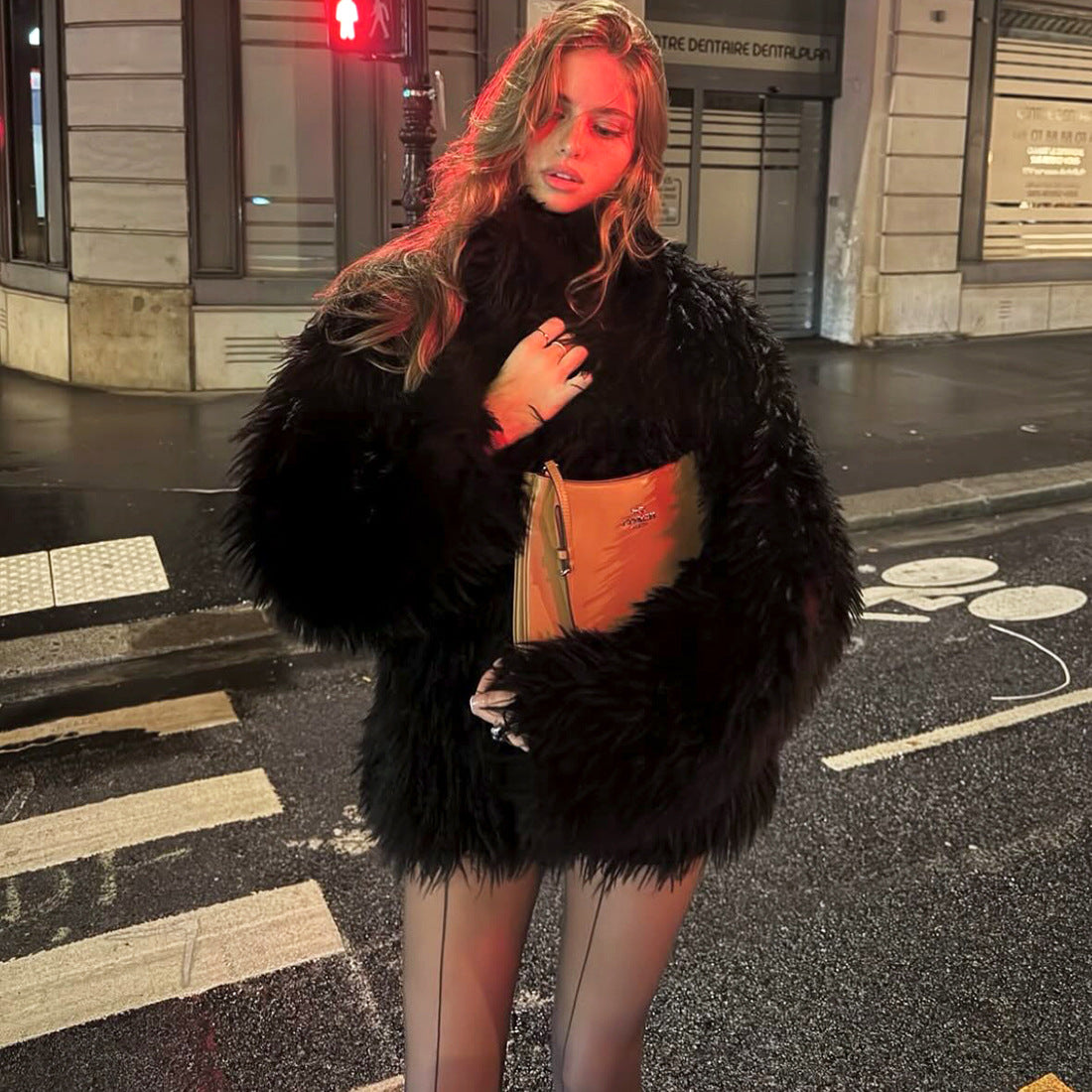 Long Sleeve Solid Color Plush Coat XEF K25C84302