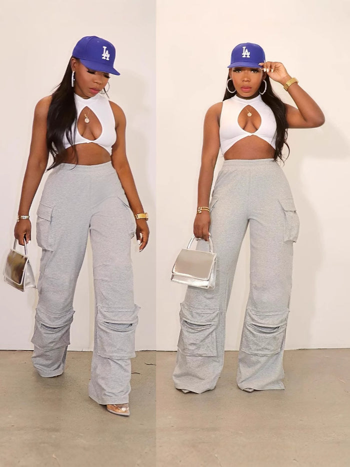 Casual Solid Color Loose Straight Pant OLYF 6157