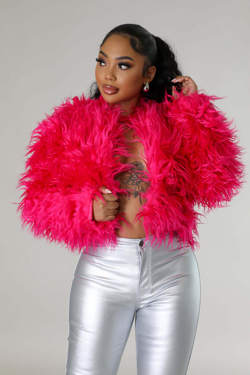 Solid Color Long Sleeve Plush Coat GXHF M81016