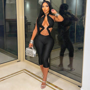Solid Color Hollow Out Backless Seventh Jumpsuit MXBF C26JP306
