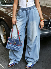 Plus Size Drawstring Wide Leg Jeans GYLN 0022