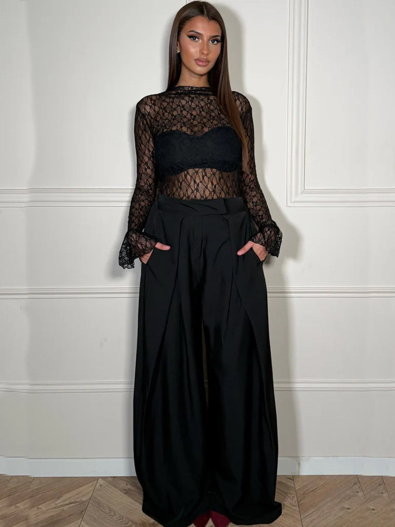 Solid Color High Waist Wide Leg Pants QODY 6074