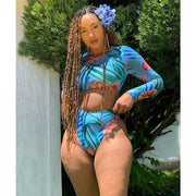 Floral Print Swimsuits 2pcs Long Sleeve Bikinis Set ASL 6178