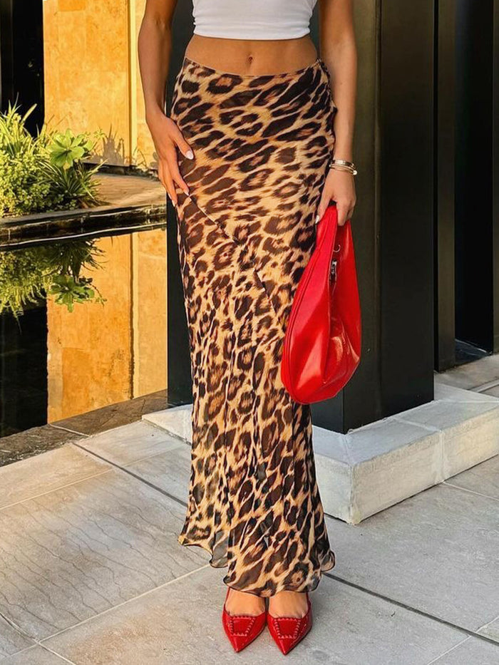 Leopard Print Chiffon Fishtail Skirt GKLK D4315729Y