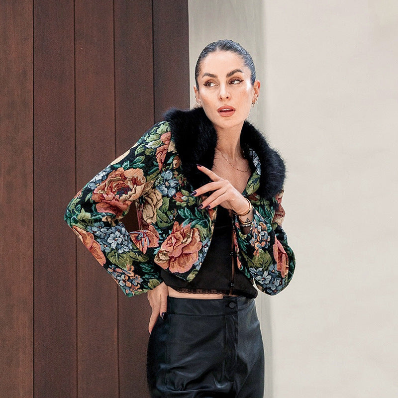 Vintage Floral Jacquard Patchwork Coat GDSF Q26TP222