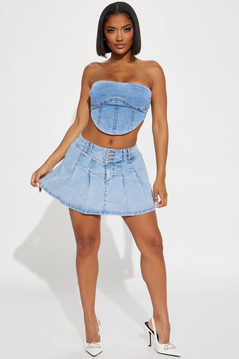 Sexy Slim Denim Pleated Mini Skirt LX 6006