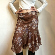 Printed Mesh Irregular Mid Skirt GPKJ MR49534