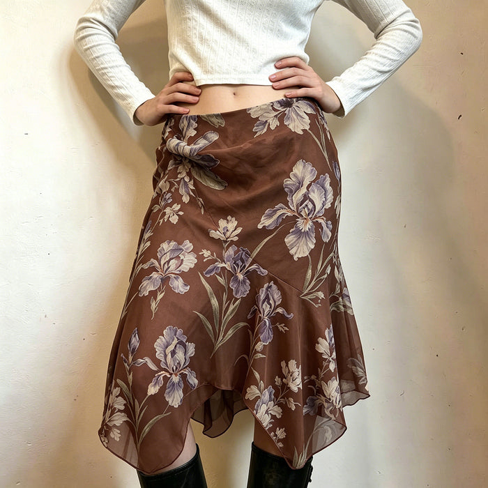 Printed Mesh Irregular Mid Skirt GPKJ MR49534