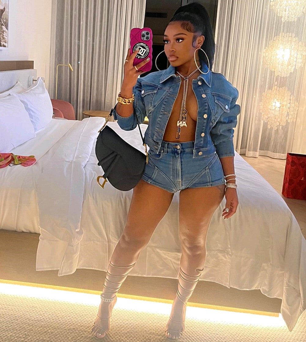 Denim Jacket And Shorts 2 Piece Sets MEM 88454