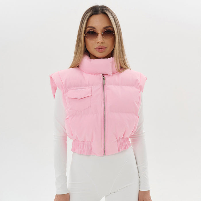 Solid Color Sleeveless Zipper Cotton Vest Jacket GSZM Y25TP352