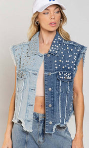 Spliced Beaded Loose fitting Denim Jacket GYAN 3285