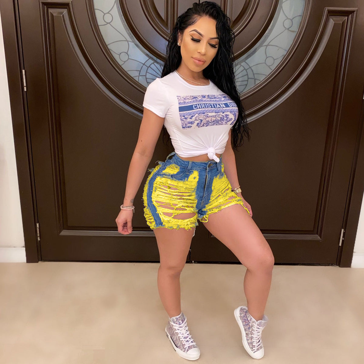 Fashion Sexy Hollow Out Ripped Denim Shorts LSD 8738