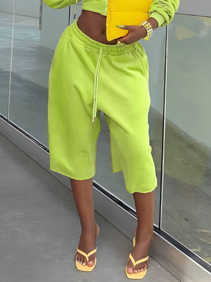 Solid Color Loose Drawstring Shorts SH 391600