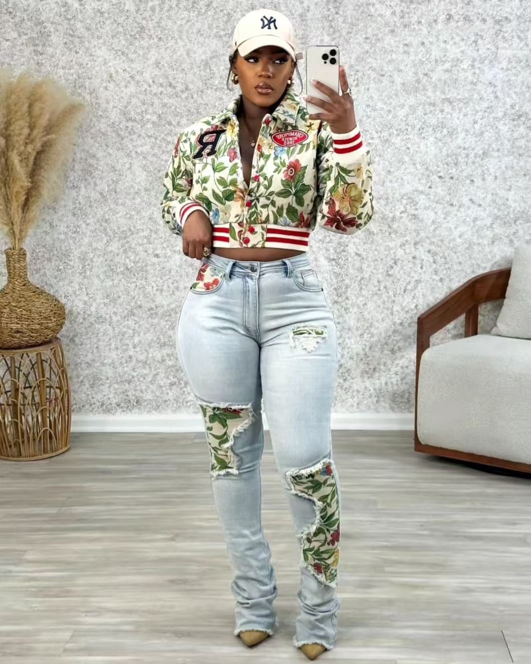 Plus Size Print Baseball Jacket Includes Lining TK 1496
