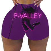 Plus Size Sexy P VALLEY Letter Print Bodycon Shorts SHD 9441