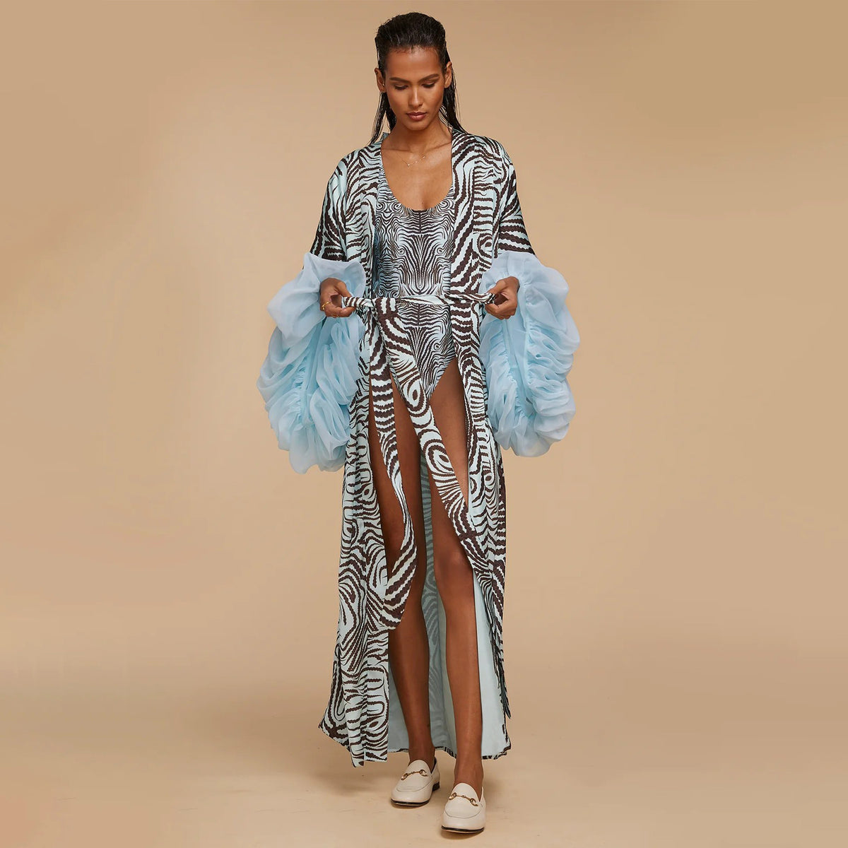 Beach Print Sun Protection Cover Up Jacket YF 10889