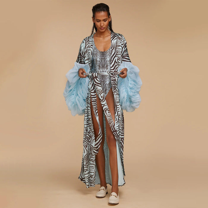 Beach Print Sun Protection Cover Up Jacket YF 10889