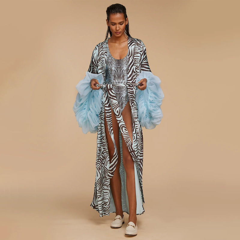 Beach Print Sun Protection Cover Up Jacket YF 10889