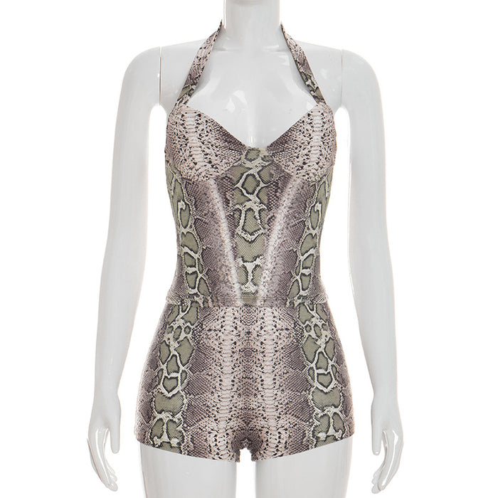 Snake Print Sleeveless Bodysuit 2 Piece Short Set GSZM C26ST073