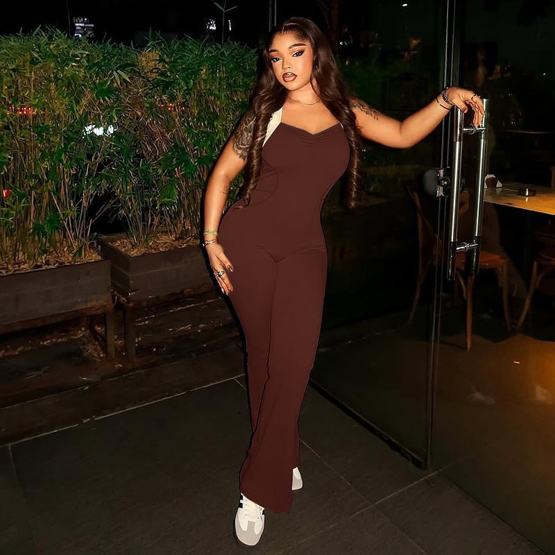 Solid Color Sling Backless Flare Jumpsuit GJYO 006295
