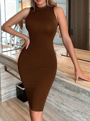Solid Color Sleeveless Bodycon Dress GCNF 8056